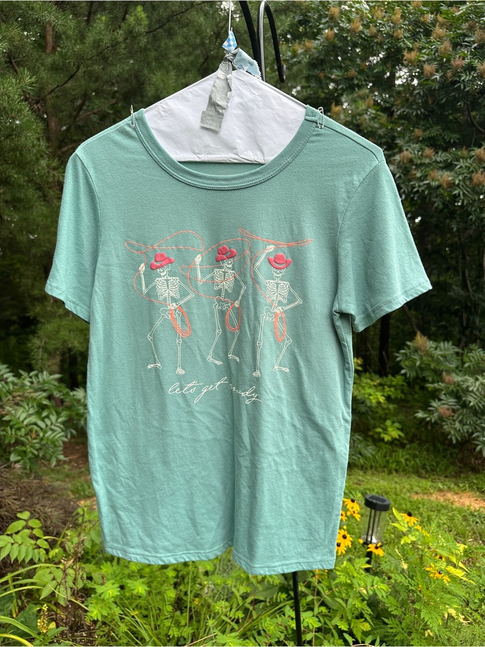 Zoe + Liv Turquoise "Let's Get Rowdy" Skeleton Cowboy T-Shirt